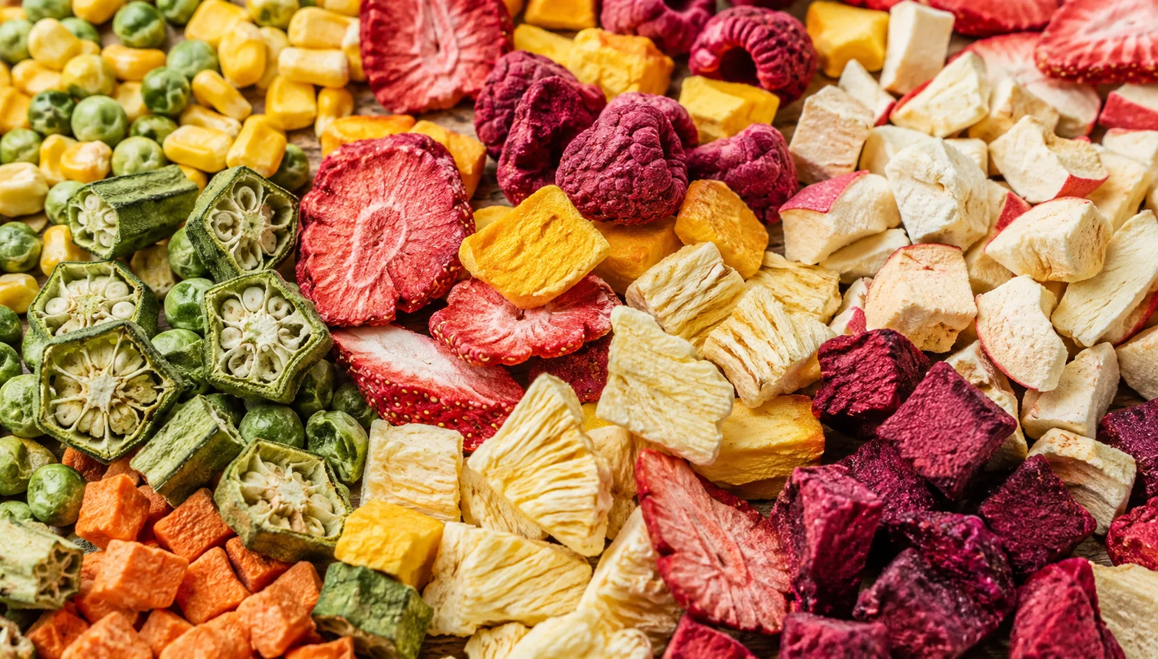 Assorted freeze-dried fruits and vegetables