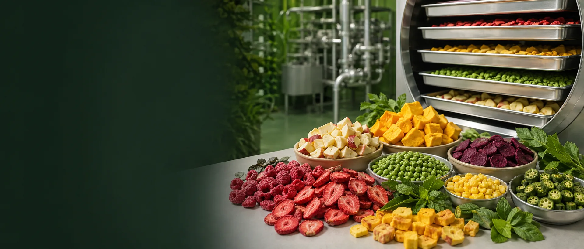 Assorted freeze-dried fruit and vegetable ingredients